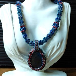 Beaded handcrafted necklace with natural stone